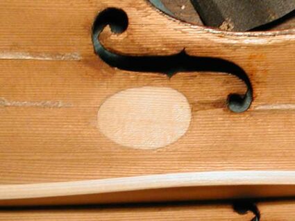 Eingeleimtes Stimmfutter zur Reparatur eines Stimmrisses